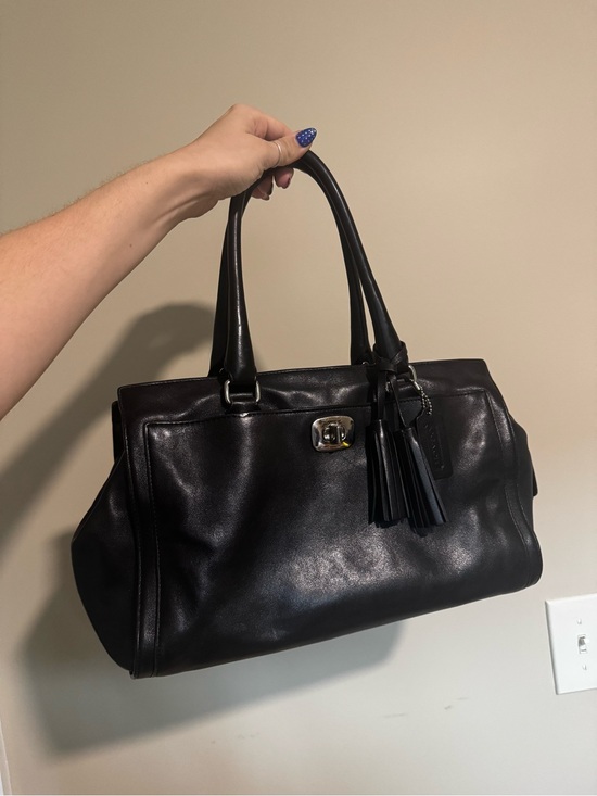Coach Handbags - Coach Black Leather Satchel with Tassel Detail